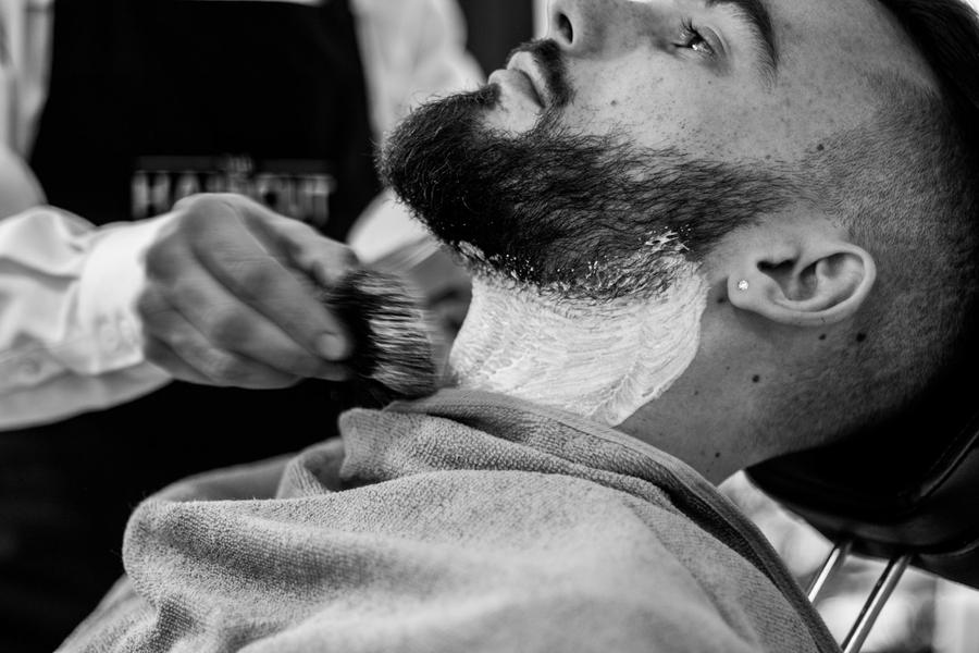 Hot towel shave with brush